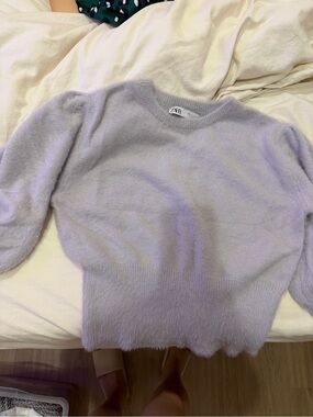 Zara Pastel Lavender Fuzzy Crewneck Sweater